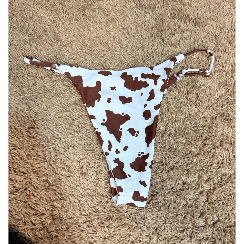 Women's Bikini Bottom Small/Medium Adjustable Cow Animal Print Micro Bikini Swim